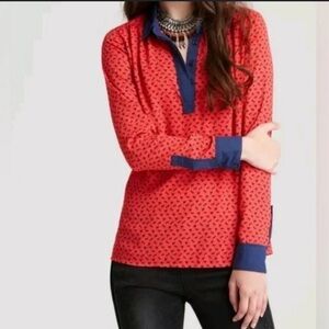 Free People horse print long sleeve top blouse Red Blue Equestrian size small
